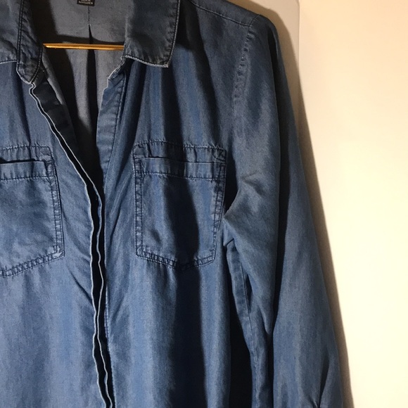 Terre Bleue top size Large button down long tab sleeves blue fisherman western - Picture 6 of 12